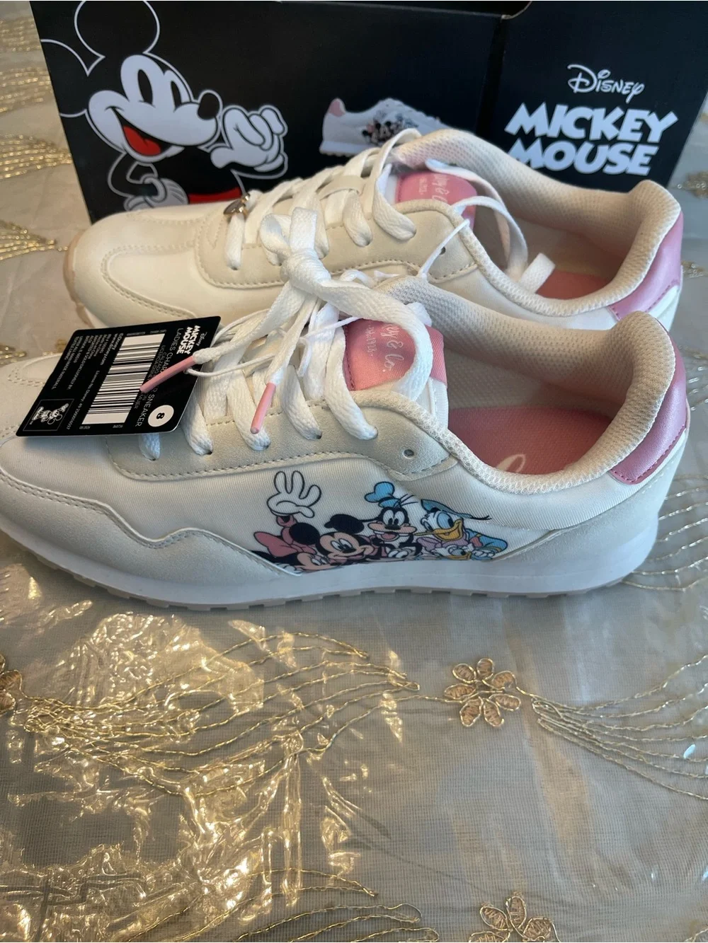Disney White and Pink women’s ' Mickey & Friends Sneakers with Character Graphic